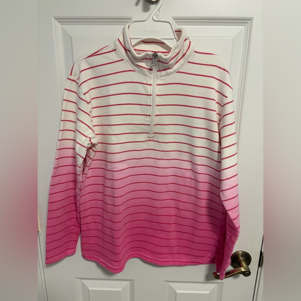 Talbots petite women’s three quarter zip top. Size medium.Shades of pink stripes